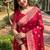 Red Woven jari designer organza saree with blouse piece