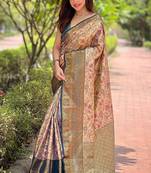beige  Woven meenakari designer silk saree with blouse piece