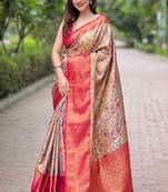 Beige  Woven meenakari designer silk saree with blouse piece