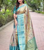 Beige  Woven meenakari designer silk saree with blouse piece