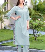 Women Gadhawal Fabric Thread & Handwork Kurta With Trousers