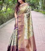 Beige  Woven meenakari designer silk saree with blouse piece