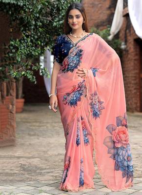 new fendy silk pink hand work saree with contrast blouse 1