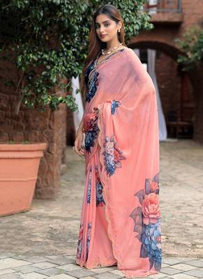 new fendy silk pink hand work saree with contrast blouse 2