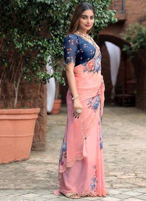 new fendy silk pink hand work saree with contrast blouse 3