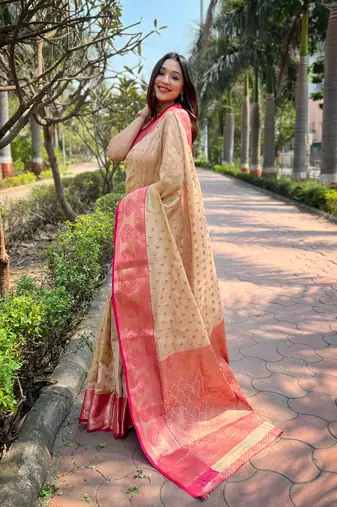 Chiku Woven designer tissue silk saree with blouse piece