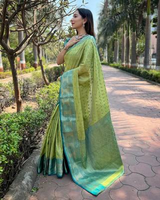Pista Woven designer tissue silk saree with blouse piece 2