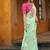 new fendy silk sky blue hand work saree with contrast blouse