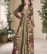 Beige georgette embroidered gown with silk sturg