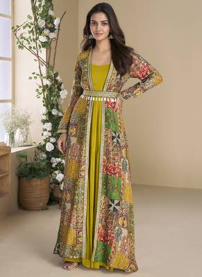 Mustard georgette embroidered gown with silk sturg 2