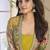 Mustard georgette embroidered gown with silk sturg