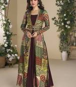 Brown georgette embroidered gown with silk sturg