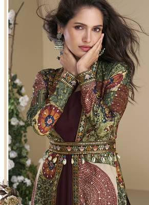 Brown georgette embroidered gown with silk sturg 2