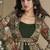 Green georgette embroidered gown with silk sturg