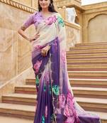 designer purple floral printed saree for women tabby silk