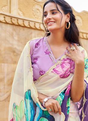 purple floral printed saree for women tabby silk 4