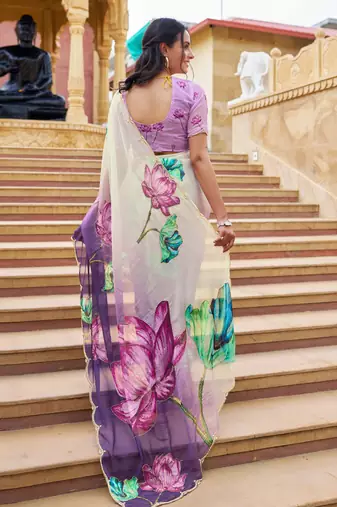  purple floral printed saree for women tabby silk