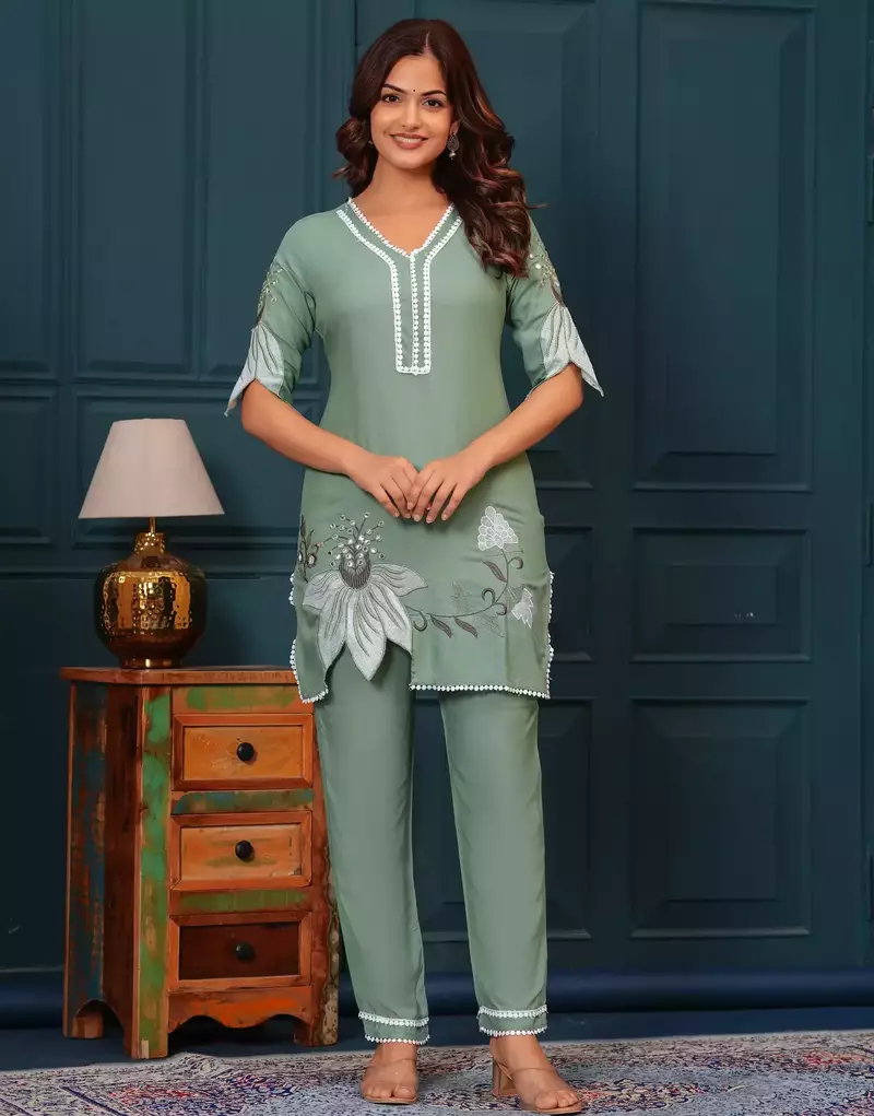 Aaysa Embroidered Tunic With Trousers Co-Ords