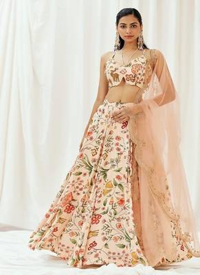 multicolor Floral printed Crepe Lehenga 1