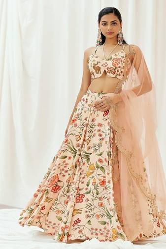 multicolor Floral printed Crepe Lehenga