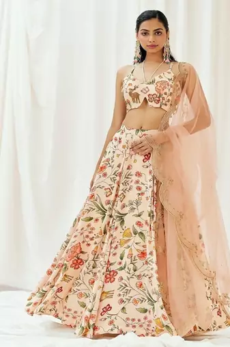 multicolor Floral printed Crepe Lehenga
