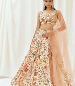 multicolor Floral printed Crepe Lehenga