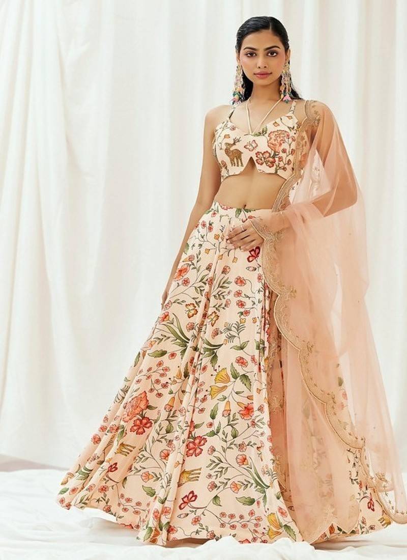 multicolor Floral printed Crepe Lehenga