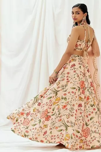 multicolor Floral printed Crepe Lehenga