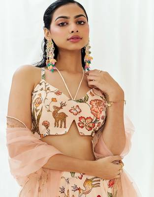 multicolor Floral printed Crepe Lehenga 4