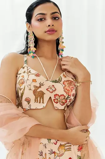 multicolor Floral printed Crepe Lehenga
