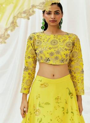 Yellow Floral printed Organza Lehenga 3
