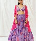 Violet Geometric printed Georgette Lehenga