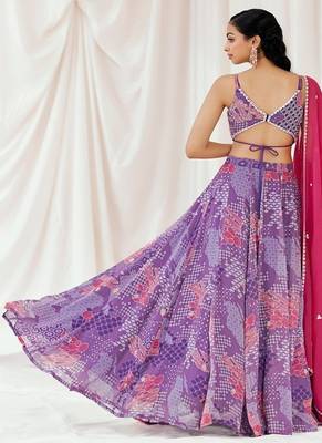 Violet Geometric printed Georgette Lehenga 2