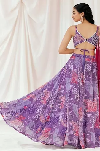 Violet Geometric printed Georgette Lehenga