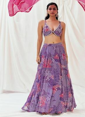 Violet Geometric printed Georgette Lehenga 3
