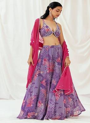 Violet Geometric printed Georgette Lehenga 4