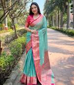 Rama Woven designer tissue silk saree with blouse piece
