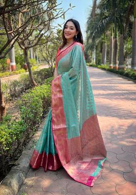 Rama Woven designer tissue silk saree with blouse piece 2