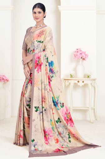 Multy designer digital printed crepe soft silk saree with blouse piece