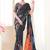 Black designer digital printed crepe soft silk saree with blouse piece