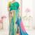 Blue designer digital printed crepe soft silk saree with blouse piece
