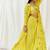 Yellow floral printed crepe cape set
