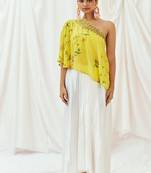 Yellow printed crepe co ord set