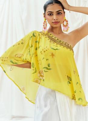 Yellow printed crepe co ord set 2