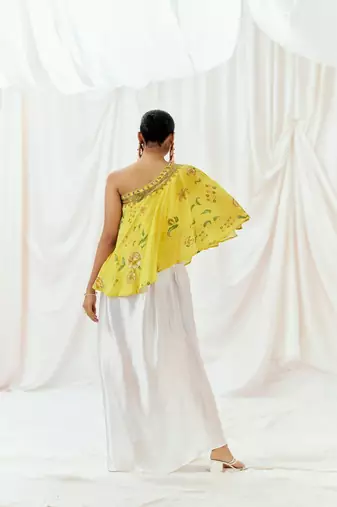 Yellow printed crepe co ord set