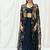 Navy blue floral printed organza cape set