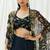 Navy blue floral printed organza cape set