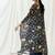 Navy blue floral printed organza cape set