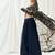 Navy blue floral printed organza cape set