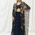 Navy blue floral printed organza cape set